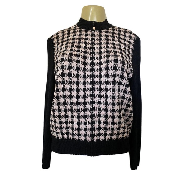 St John Blazer Jacket Cardigan Bomber Santana Knit Long Sleeve Black Pin… - Picture 1 of 8